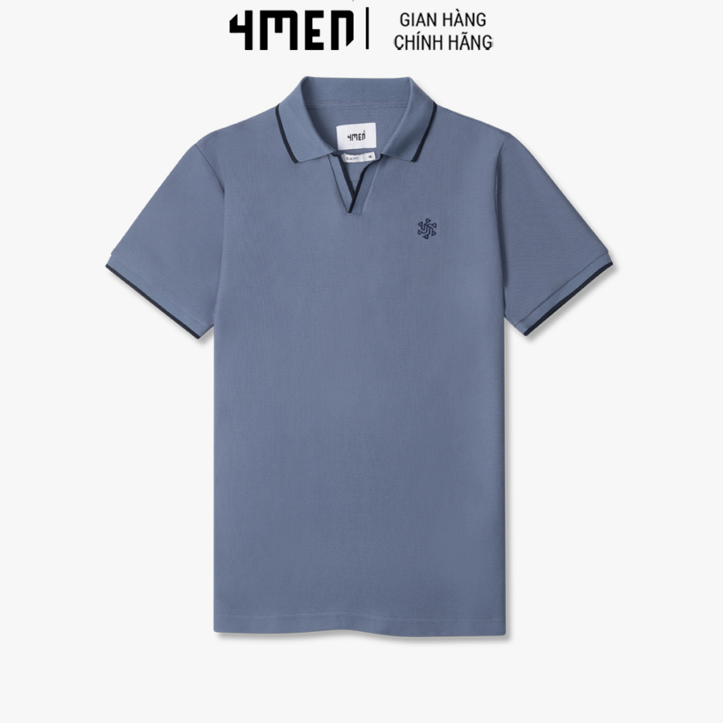 Áo Polo Nam Mắt Chim Cổ V Thêu Wave Form Slimfit 4MEN PO107 vải cotton 95% mềm mại, thấm mồ hôi, thoáng mát, trẻ trung