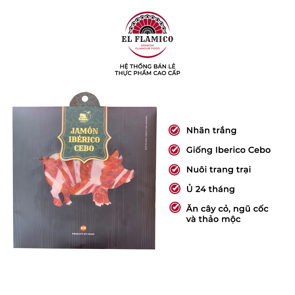 Đùi sau Iberico Cebo cắt lát trên 24 tháng 100g