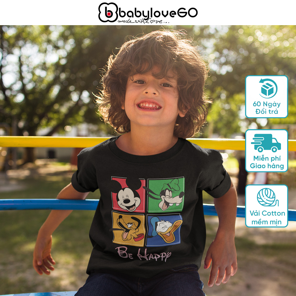 Áo thun bé trai BabyloveGO vải cotton mềm mịn thoáng mát in hình BE HAPPY