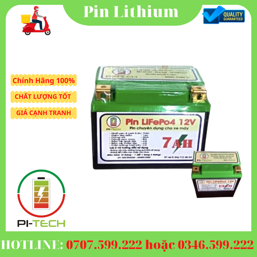 ẮC QUY - PIN LITHIUM THÔNG MINH PI-TECH ( Khởi động xe máy)