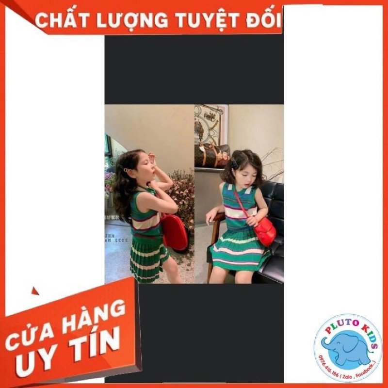 Set xanh kẻ siêu xinh bé gái