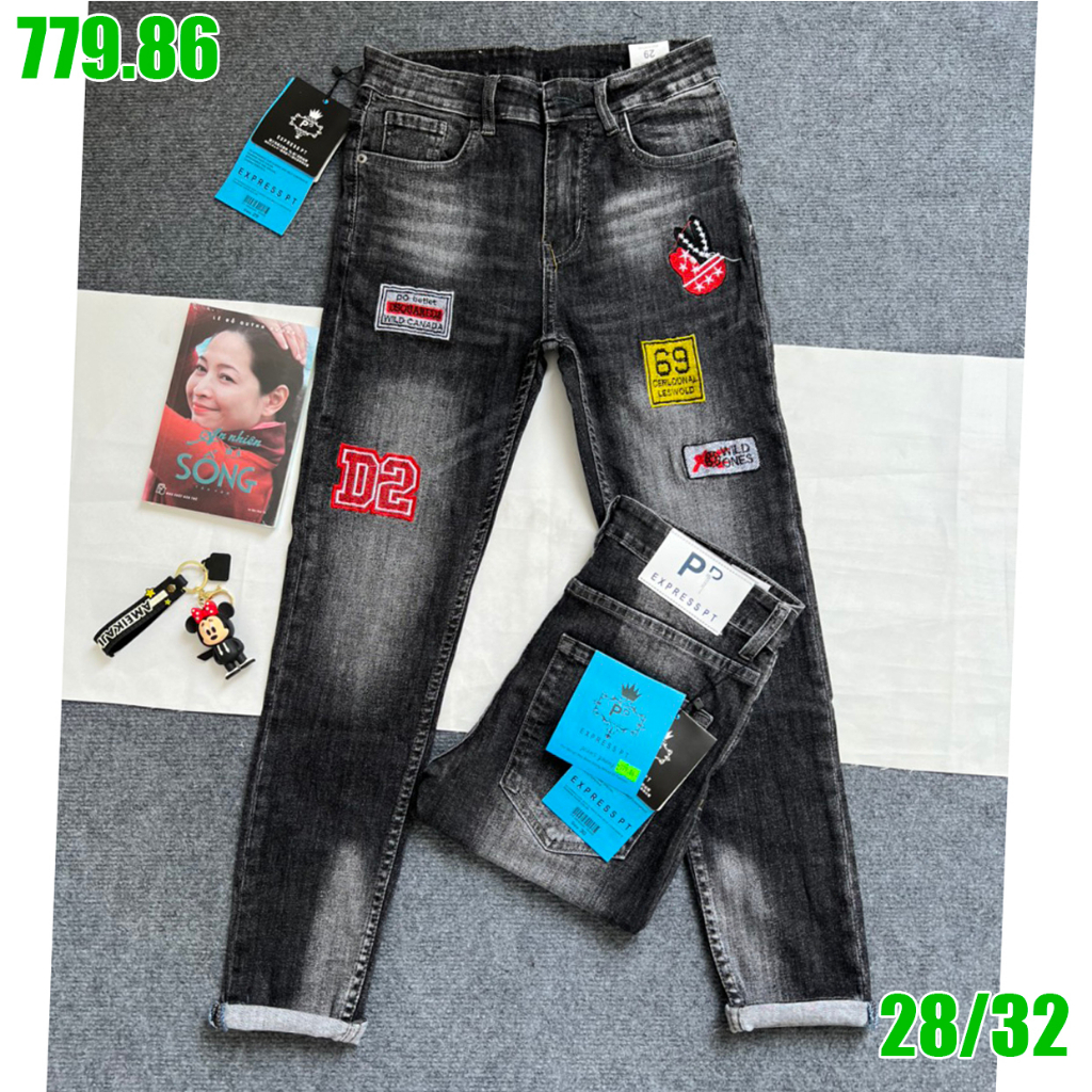 Quần jean nam xám lông chuột wash bạc thêu logo DC779.86