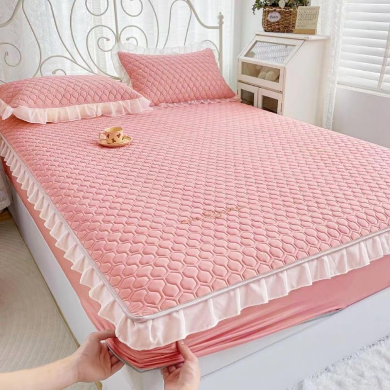 Sét Chiếu Cao Su Non Latex Coco Viền Bèo Cao Cấp , Bộ Chiếu Bọc Chun Mát Lạnh Nhập Khẩu