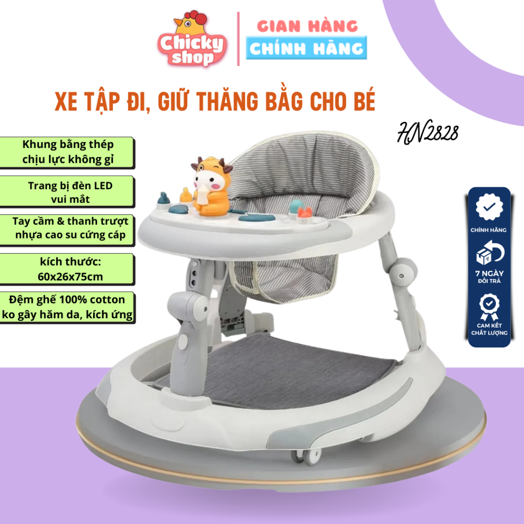 Xe tập đi em bé cao cấp Kinderkraft HN-2828 - Gluckbaby Bánh xe có thể điều chỉnh thành bập bênh