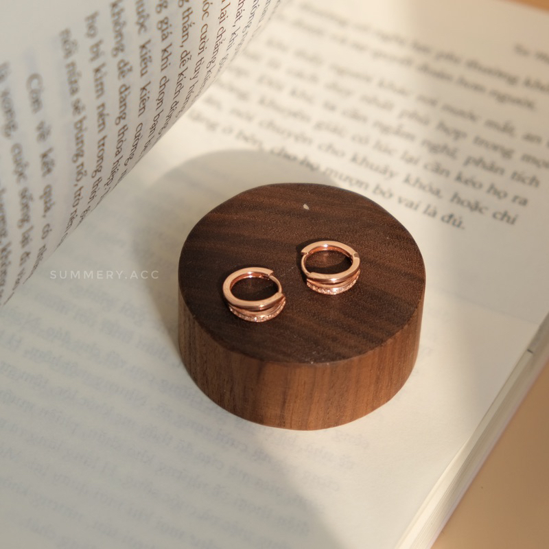 Khuyên tai bạc 925 SUMMERY tròn đính đá mạ vàng hồng