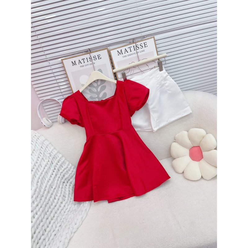 Set áo tay bồng   peplum mix quần đùi kiểu siu xinh   Chất tacta lụa mềm , chất sịn đét lun nha , tạo dáng bồng