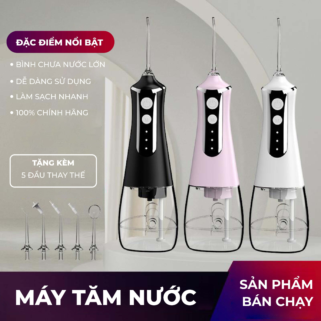 Máy tăm nước KAW cao cấp, máy tăm nước cầm tay công nghệ tia nước sạch X4 Lần, 5đầu xịt làm sạch răng miệng -Aichi House