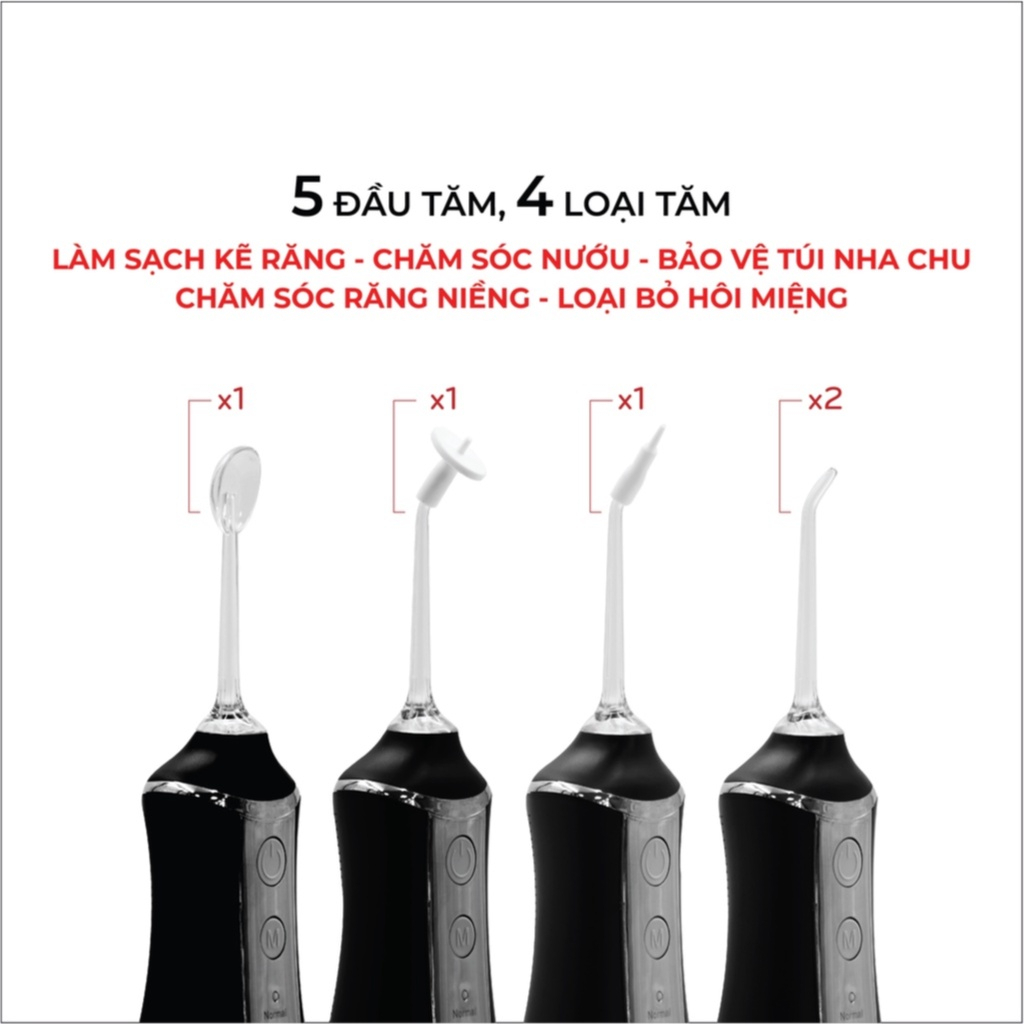Máy tăm nước KAW cao cấp, máy tăm nước cầm tay công nghệ tia nước sạch X4 Lần, 5đầu xịt làm sạch răng miệng -Aichi House