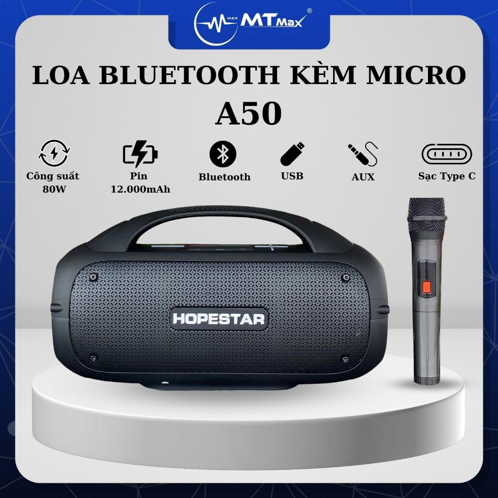 Loa Bluetooth Hopestar A50 - 80W, Pin 12.000mAh Kết Nối Đa Dạng Kèm Micro không dây. Thưởng thức âm nhạc của mình..