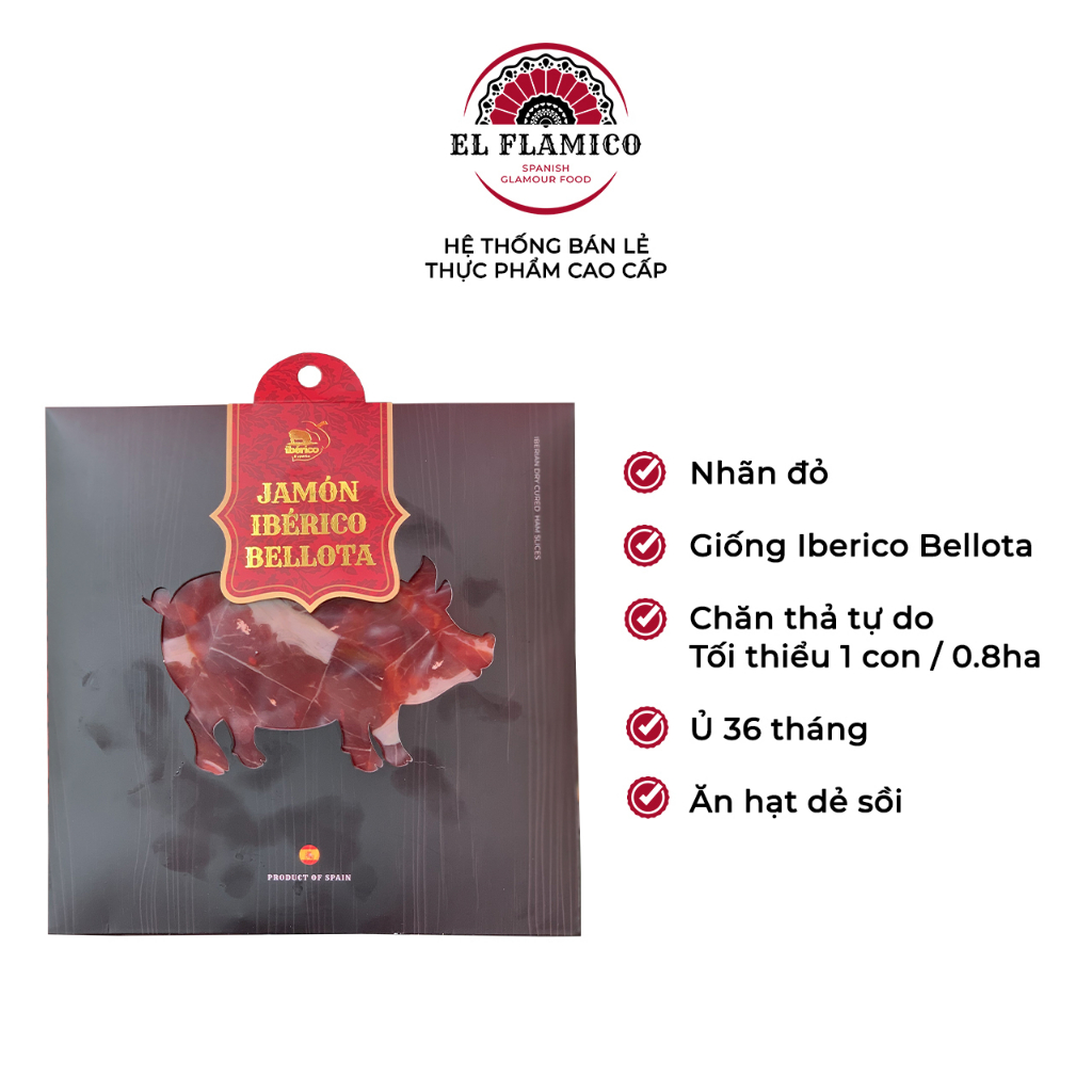 Đùi sau Iberico Bellota cắt lát trên 36 tháng 100g