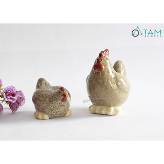 [GỐM ĐẸP] Bộ 2 tượng gà gốm trống mái MÀU XÁM TCV-GA-01