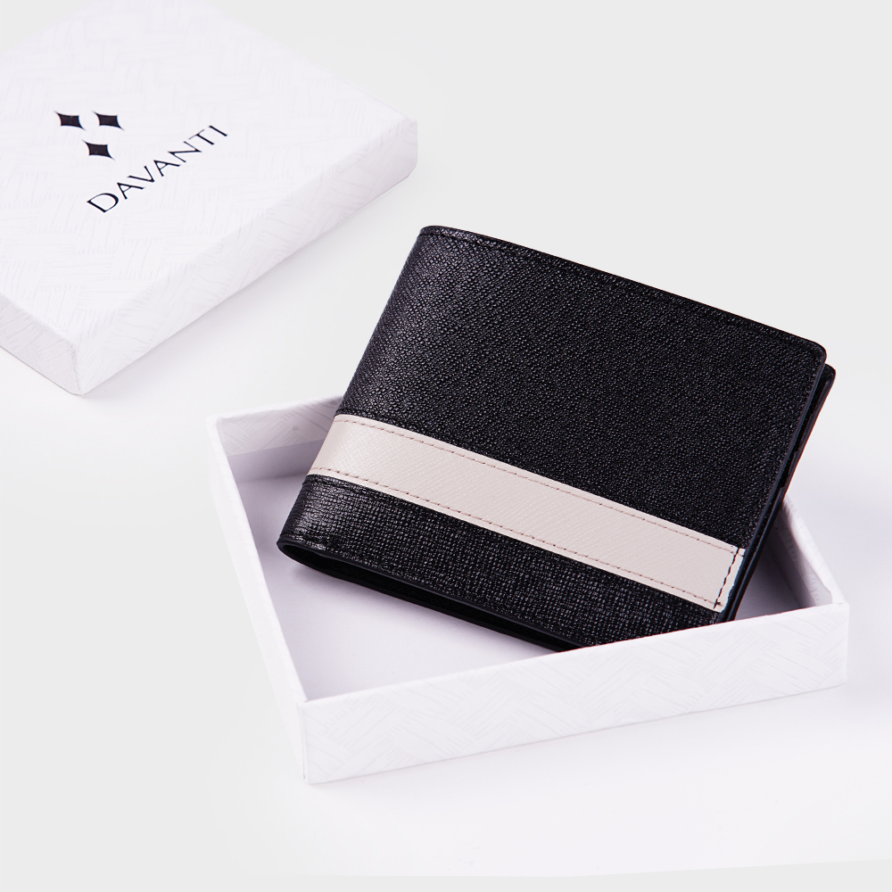 Bóp Ví Nam Da Bò Saffiano Phối Màu Phong Cách DFA261