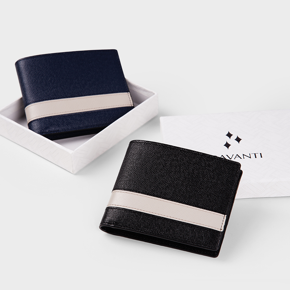 Bóp Ví Nam Da Bò Saffiano Phối Màu Phong Cách DFA261