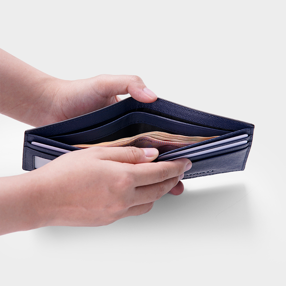 Bóp Ví Nam Da Bò Saffiano Phối Màu Phong Cách DFA261