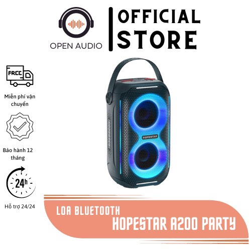 Loa Bluetooth Hopestar Party 200 Mini | Công Suất 20W, Pin 3000mAh, Cổng USB, AUX, Cổng Tai Nghe 3.5mm, Đèn Led, Bass Êm