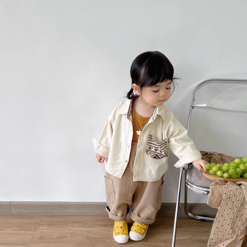 Áo sơ mi nhung tăm thổ cẩm Hàn Quốc dành cho bé trai bé gái size 80-130