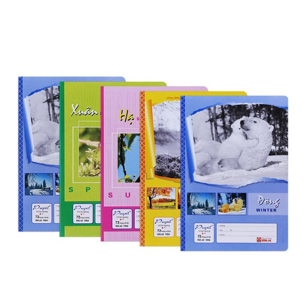 Combo 5 cuốn Vở kẻ ngang Hồng Hà 1004 60gsm 72 trang Bốn mùa