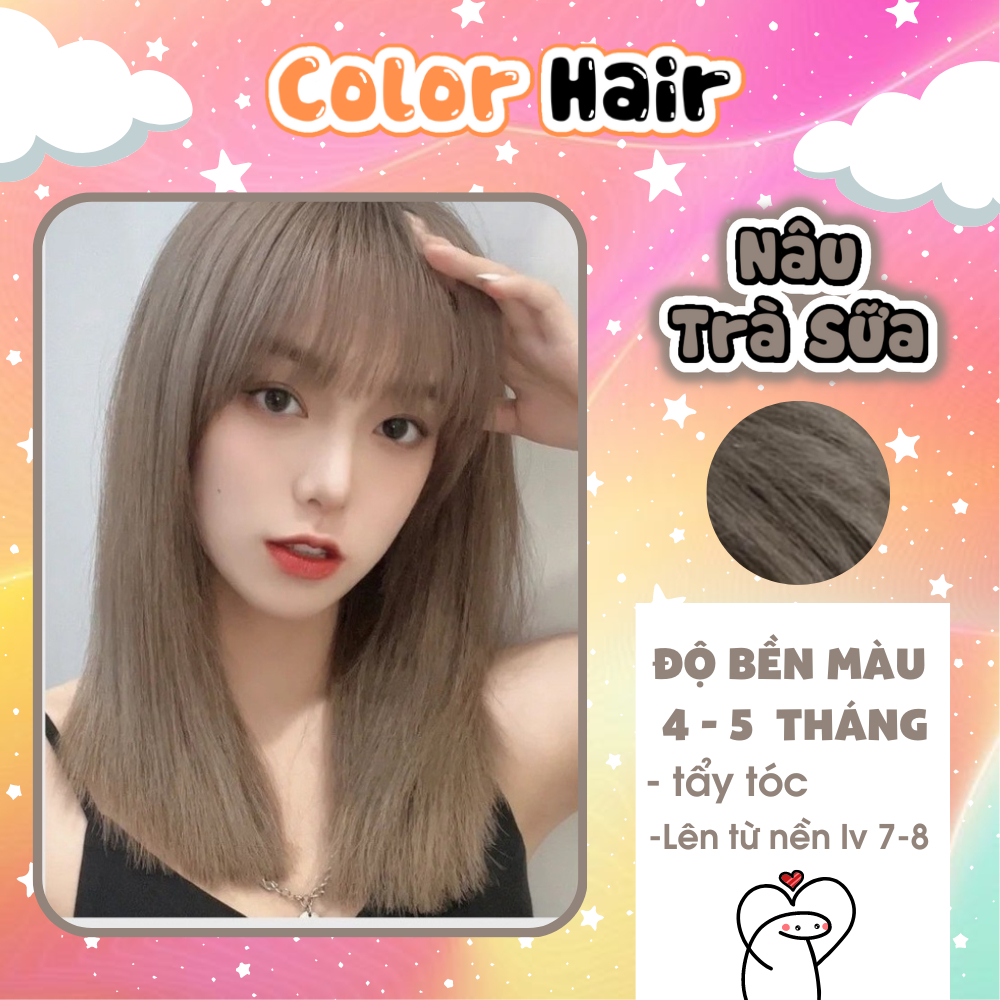Thuốc nhuộm tóc màu tại nhà NÂU TRÀ SỮA , tặng kèm oxy trợ dưỡng và bao tay