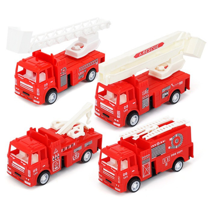 Bộ 4 xe công trình màu đỏ trang trí bánh