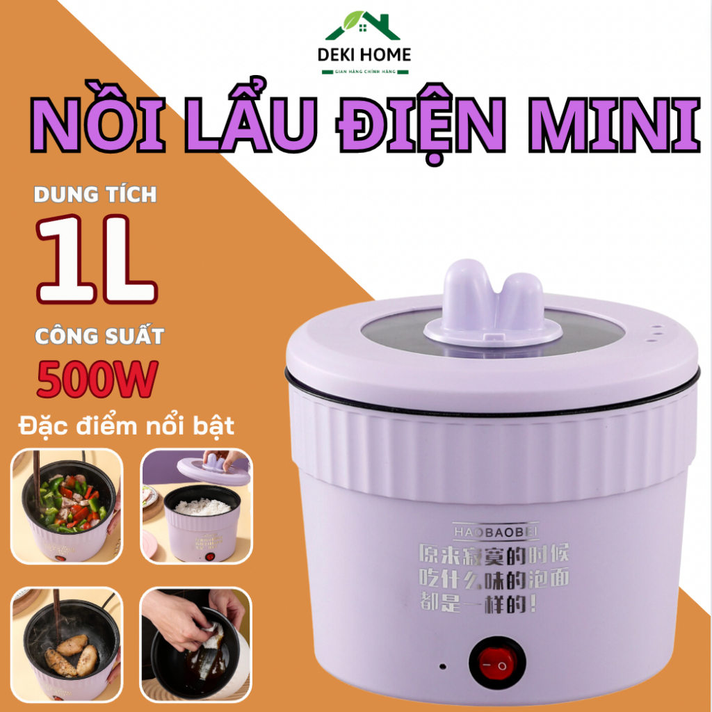 Nồi Lẩu Điện Mini Đa Năng Chống Dính Vân Đá Dung Tích 1L, Cốc Lẩu Cô Đơn Hot Có Thể chiên, sào,nấu mì dễ dàng vệ sinh