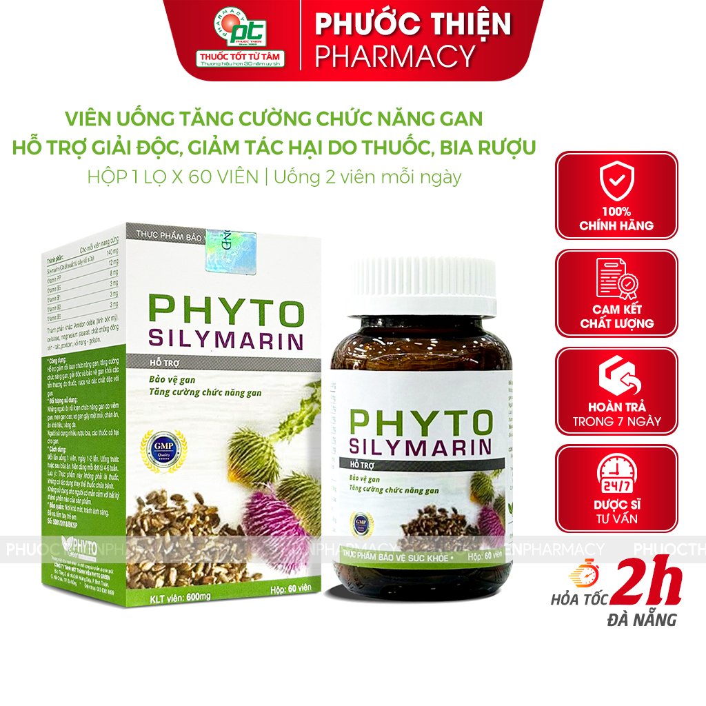 Viên Uống Giải Độc Gan Phyto Silymarin Lọ 60 Viên - Bổ gan, hạ men gan, tăng cường chức năng gan từ cây kế sữa