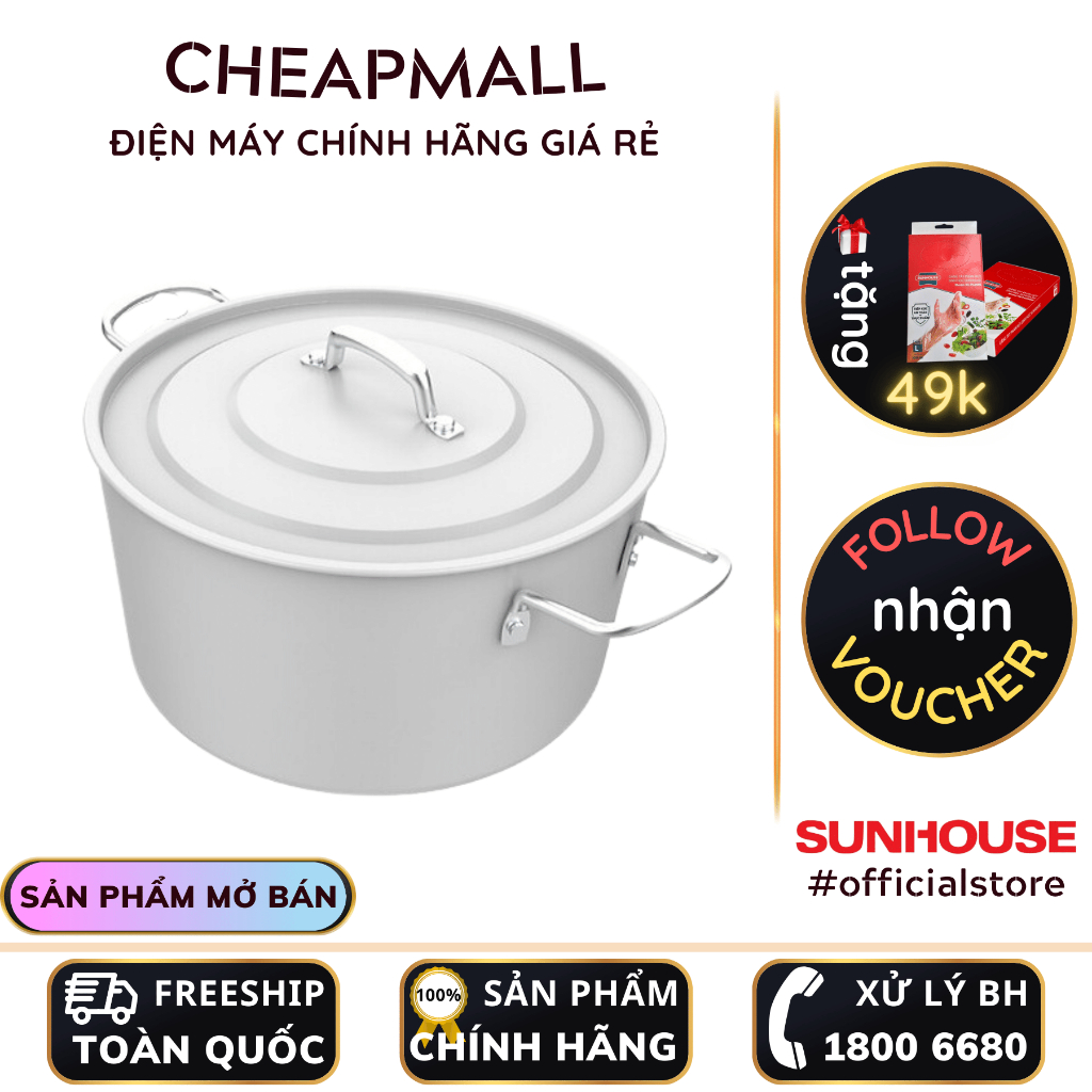 Bộ nồi hợp kim nhôm ANOD siêu cứng Sunhouse 16/18/20/22/24/26/28/30 cm (SHG2716-32SA) - CheapMall