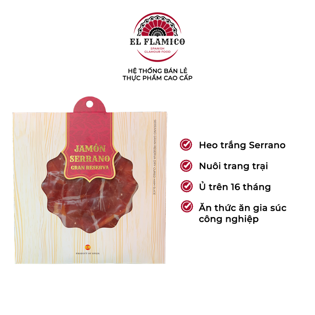 Đùi sau Serrano muối 16 tháng cắt lát 100g