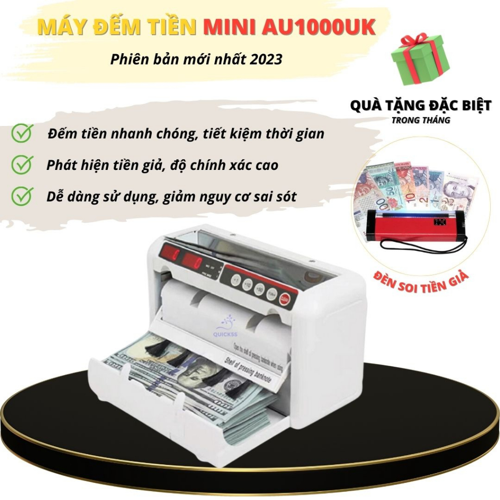 Máy đếm tiền mini dùng Pin cao cấp AU-1000UK - New 2025, tốc độ đếm nhanh và chính xác, dễ dàng mang đi giao dịch