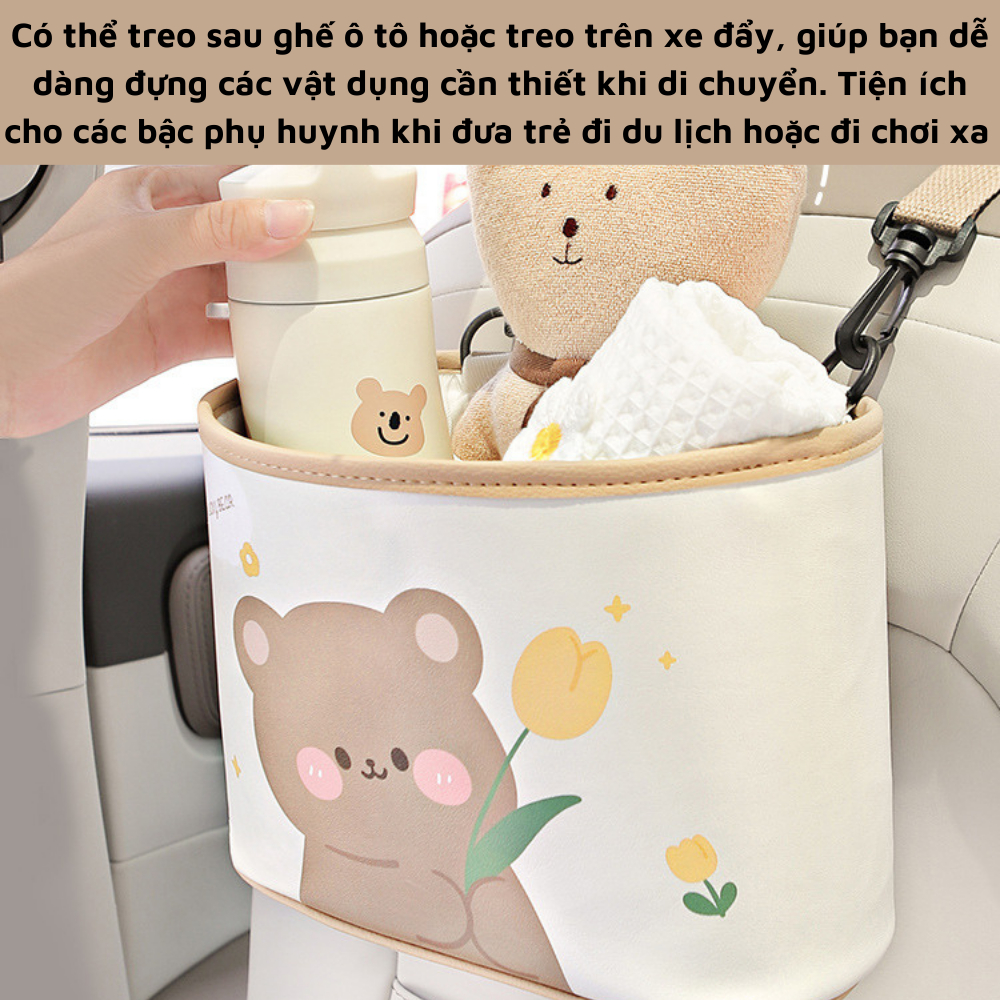 Giỏ da PU treo sau ghế ô tô giỏ tiện dụng treo xe đẩy đựng đồ đa năng nhỏ gọn tiện lợi