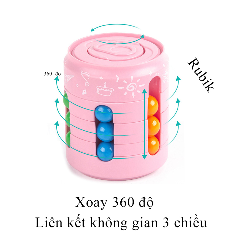 Đồ chơi xếp hình khối Rubik KAVY dạng lon coca xoay 360 độ nhiều hạt đậu đa sắc màu