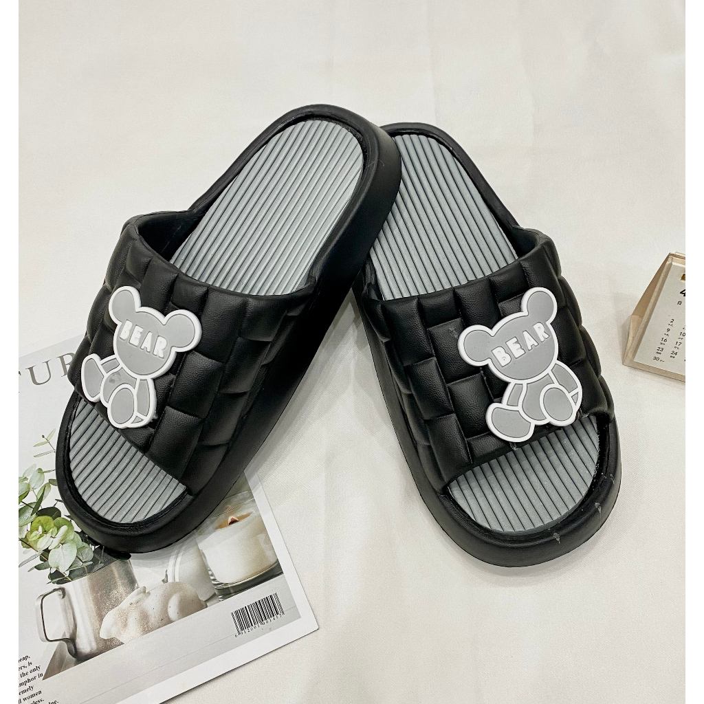 Dép nam nữ quai ngang  độn đế ullzang họa tiết gấu bezich, dép bánh mì nam nữ chất liệu eva 2023