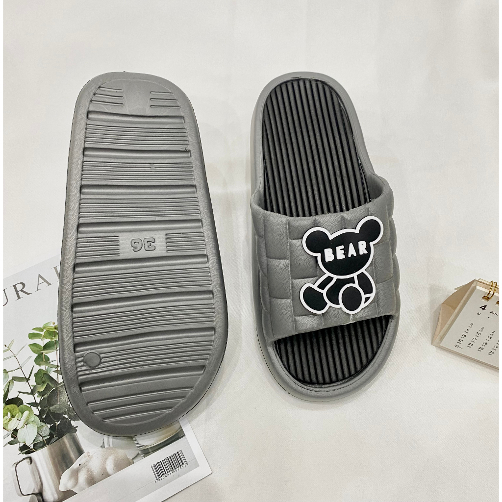 Dép nam nữ quai ngang  độn đế ullzang họa tiết gấu bezich, dép bánh mì nam nữ chất liệu eva 2023