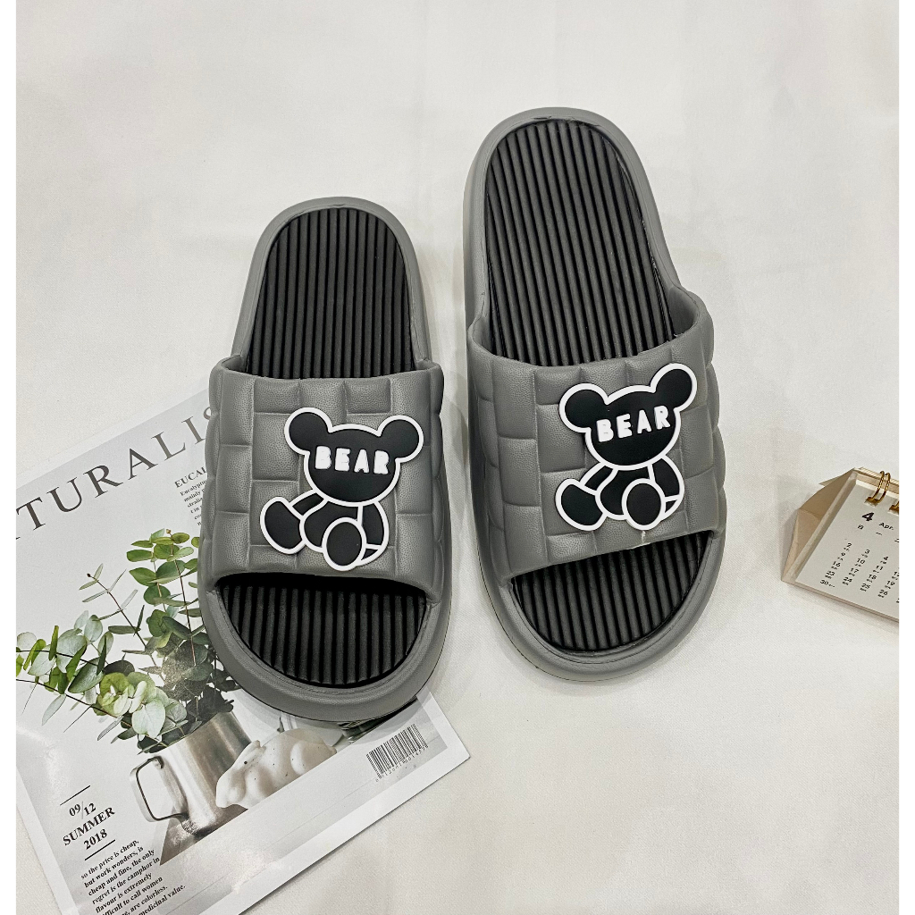 Dép nam nữ quai ngang  độn đế ullzang họa tiết gấu bezich, dép bánh mì nam nữ chất liệu eva 2023