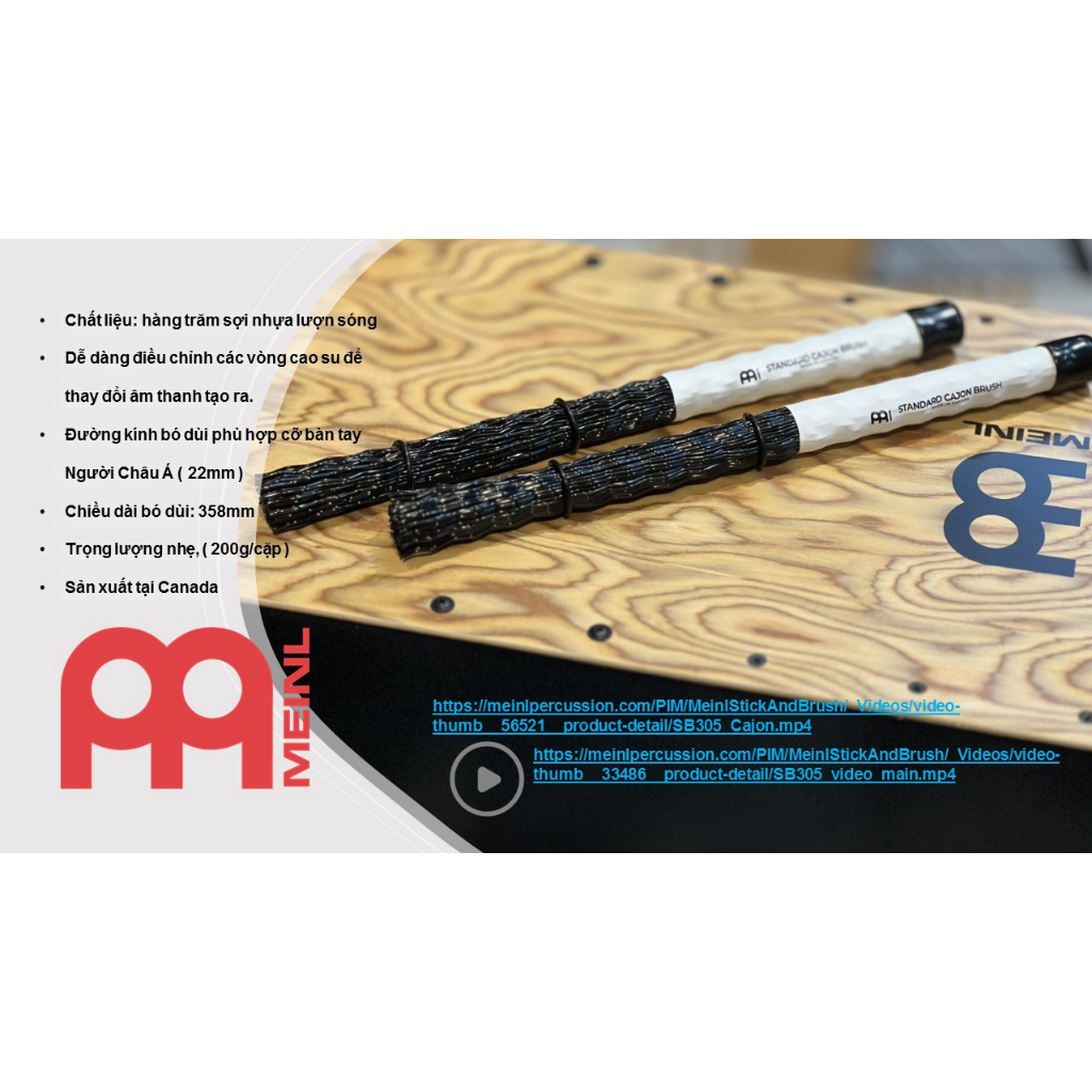 Cặp dùi trống cajon chính hãng Meinl Cajon Brushes SB305