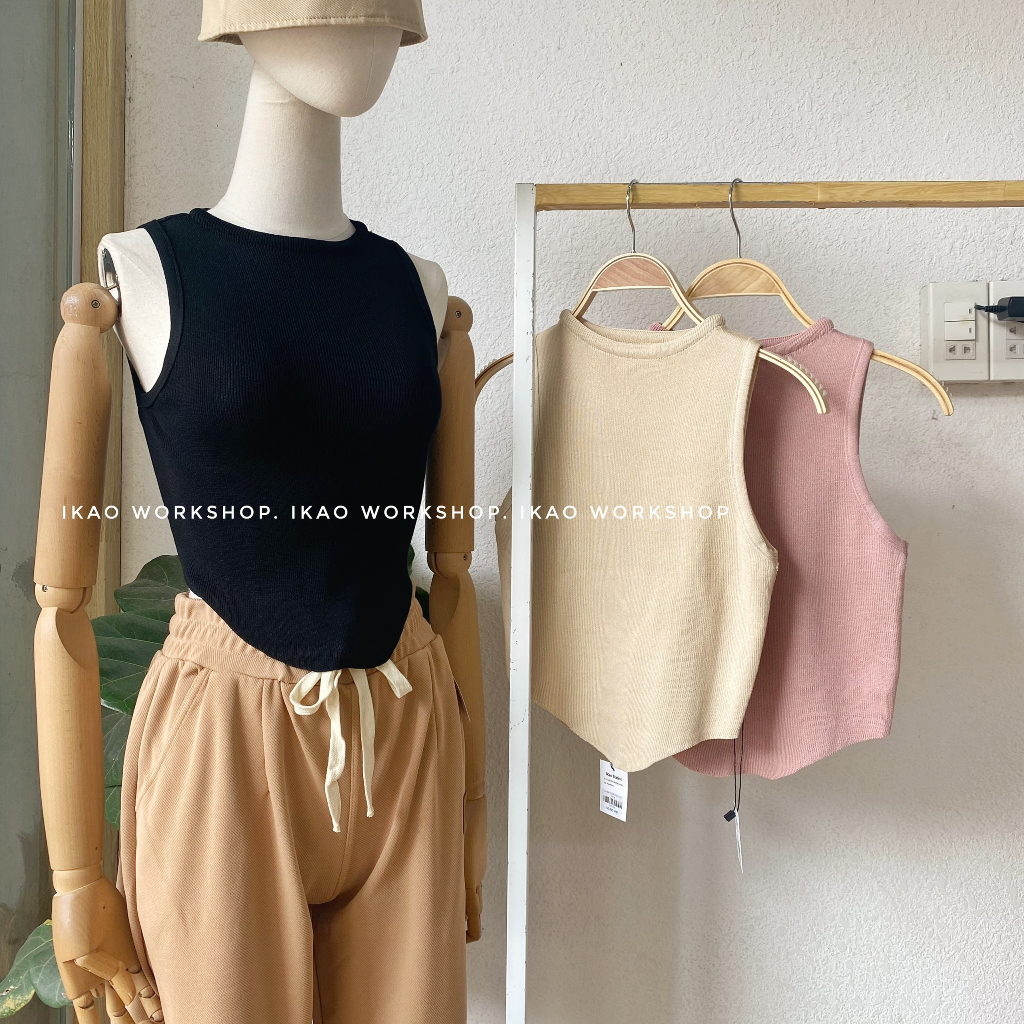 Áo thun nữ 3 lỗ IKAO chất len vạt bầu xinh xắn freesize