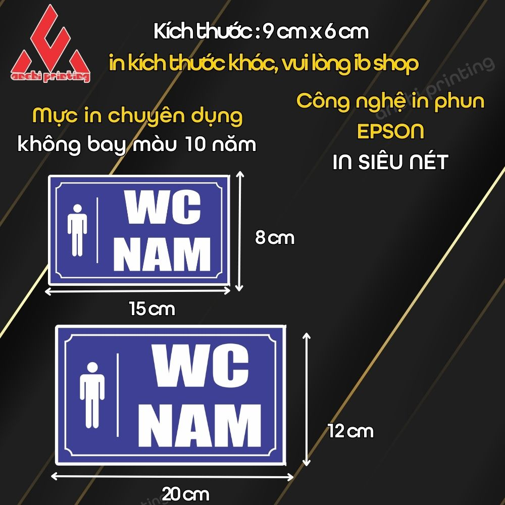 Decal miếng dán biển báo WC, TOILET dán trên mọi chất liệu,không thấm nước, không bay màu - AZ STICKER
