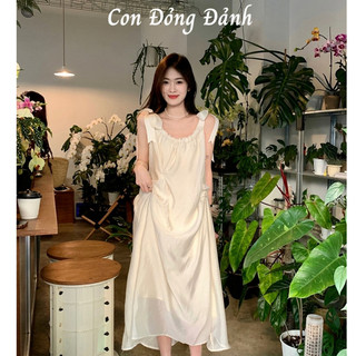 [ORDER] Đầm Nữ 2 Dây Lụa Bản To Buộc Nơ - Váy Nữ Babydoll Trơn Dáng Dài Maxi Đi Biển VD048 CON ĐỎNG ĐẢNH