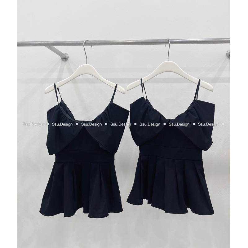 Áo hai dây thiết kế cao cấp có khoá sau cổ V bèo dưới có ảnh thật - hàng có sẵn