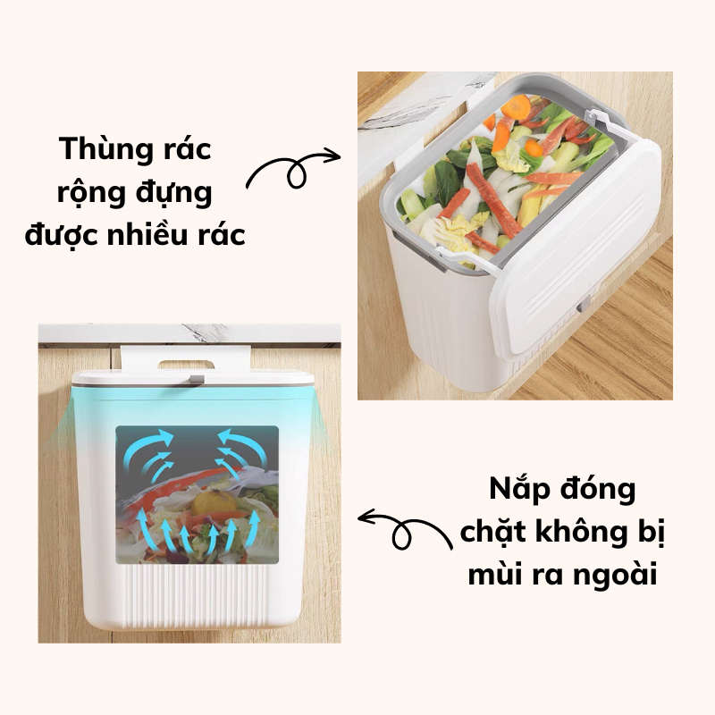 Thùng Rác Treo Tủ Bếp Kiko Nắp Lật Thông Minh