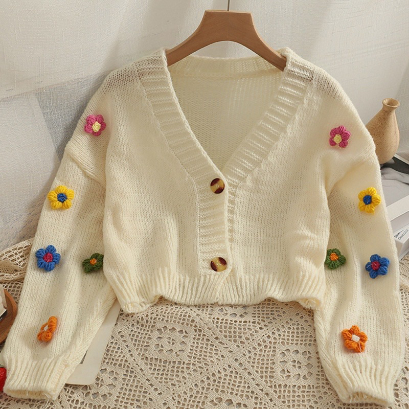 Áo len cardigan croptop dưa hấu,dâu,hoa