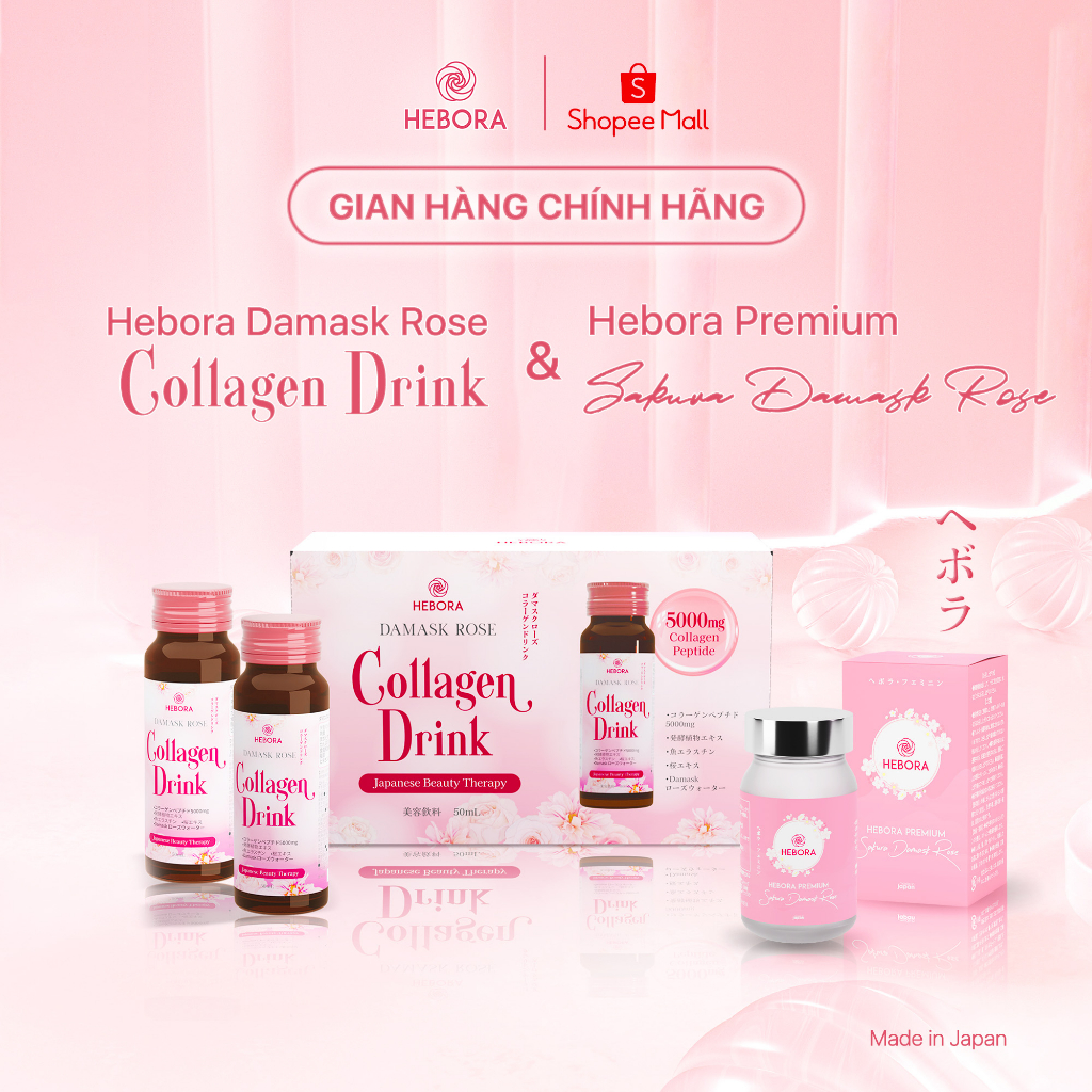 Combo Nước uống Hebora Collagen Drink 50ml và Viên uống Hebora Premium