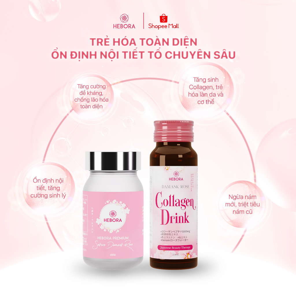 Combo Nước uống Hebora Collagen Drink 50ml và Viên uống Hebora Premium