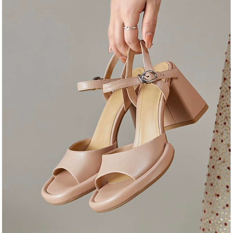 ORDER 🌿 Giày quai ngang da trơn bạc gót vuông 8,5cm 34-39