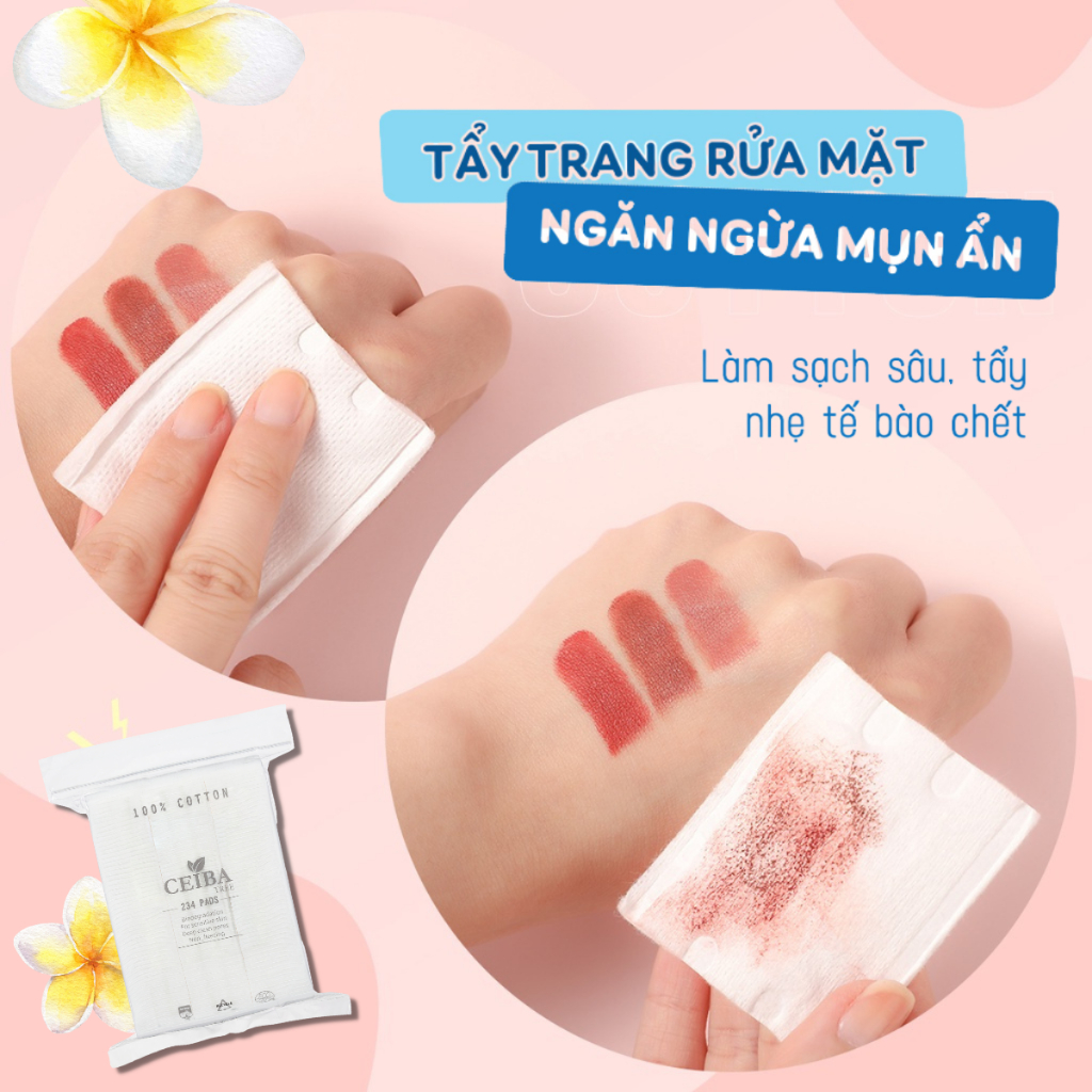 Combo 3 Bông Tẩy Trang 222 + 12 Miếng Ceiba Pháp Cotton Pads Siêu Mềm Mịn Tiết Kiệm Dung Dịch Dưỡng Da 234 Miếng