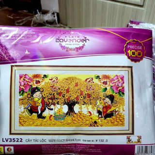 Tranh thêu chữ thập Cây tiền Tấn tài tấn lộc LV3522 chưa thêu