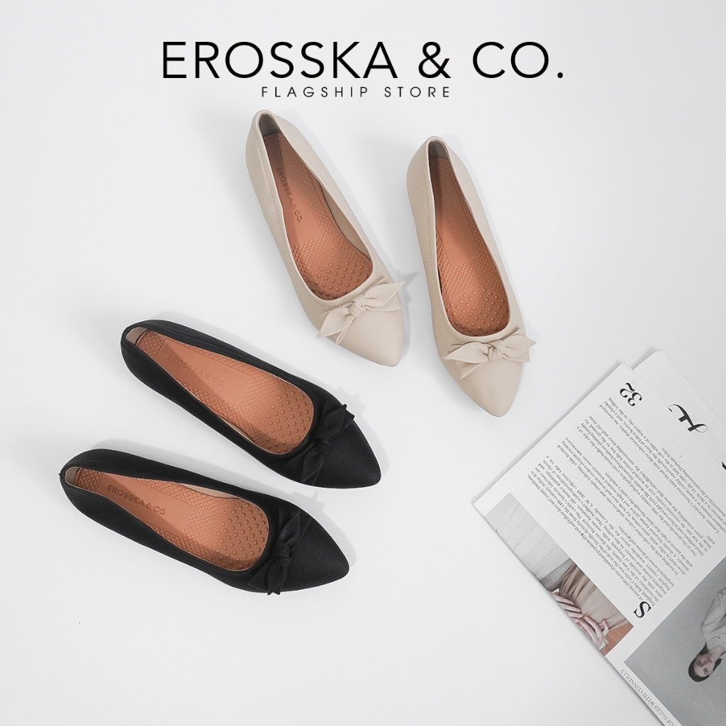 Giày Búp Bê Bệt Erosska siêu êm đính nơ xinh xắn màu đen _ Ver 02 _ EF016 _ [Form nhỏ tăng 1 size]