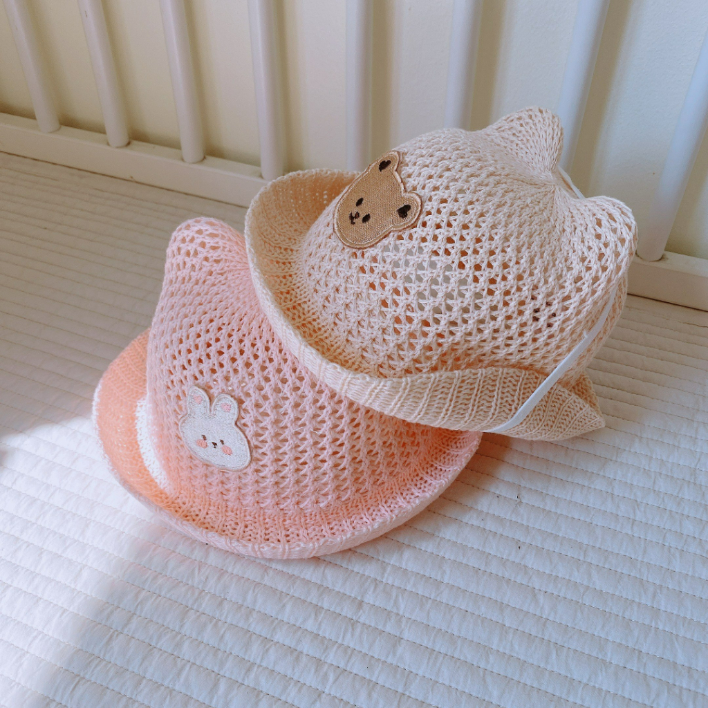 MŨ TAI GẤU SIÊU THOÁNG THÊU HÌNH DỄ THƯƠNG - SỢI OGANIC SIÊU MÁT- MANG ĐI DU LỊCH NUOICONKIEUHAN