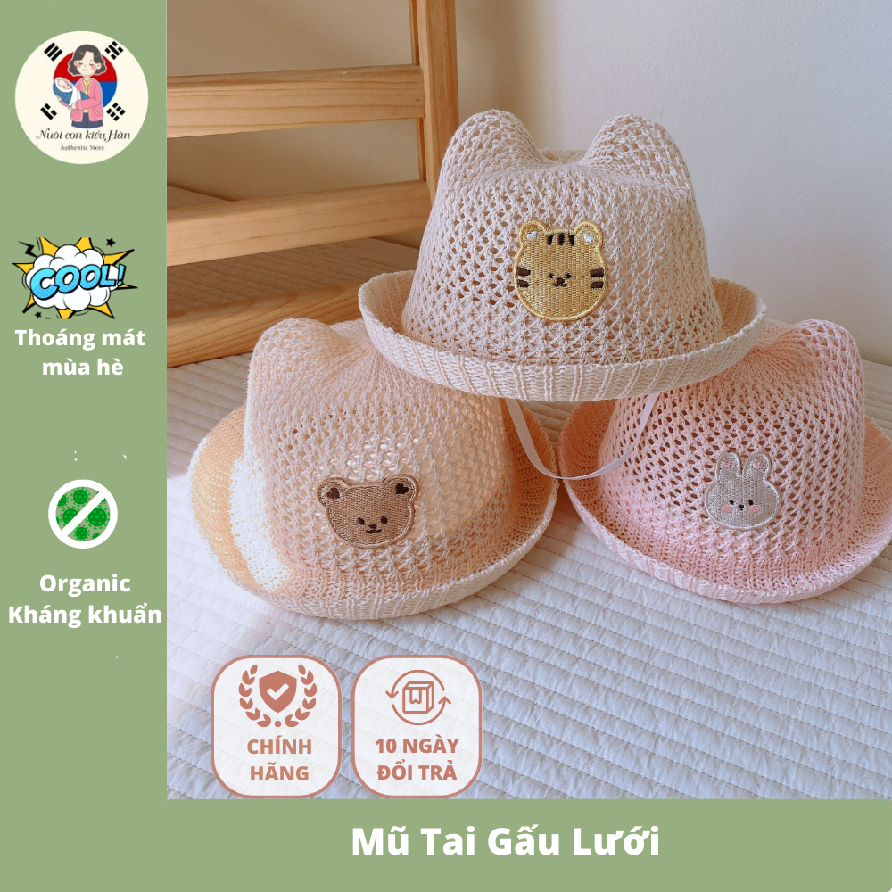 MŨ TAI GẤU SIÊU THOÁNG THÊU HÌNH DỄ THƯƠNG - SỢI OGANIC SIÊU MÁT- MANG ĐI DU LỊCH NUOICONKIEUHAN