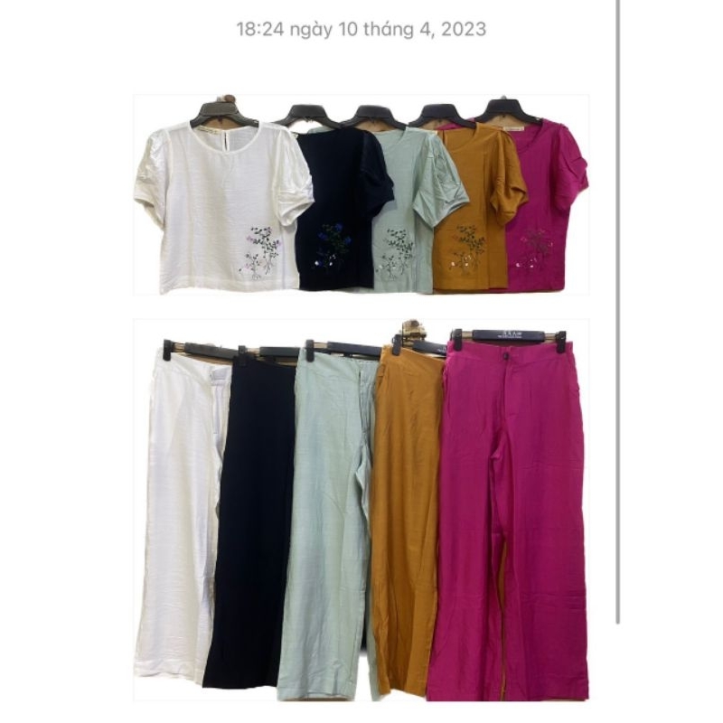 Set áo thêu hoa và quần dài suông