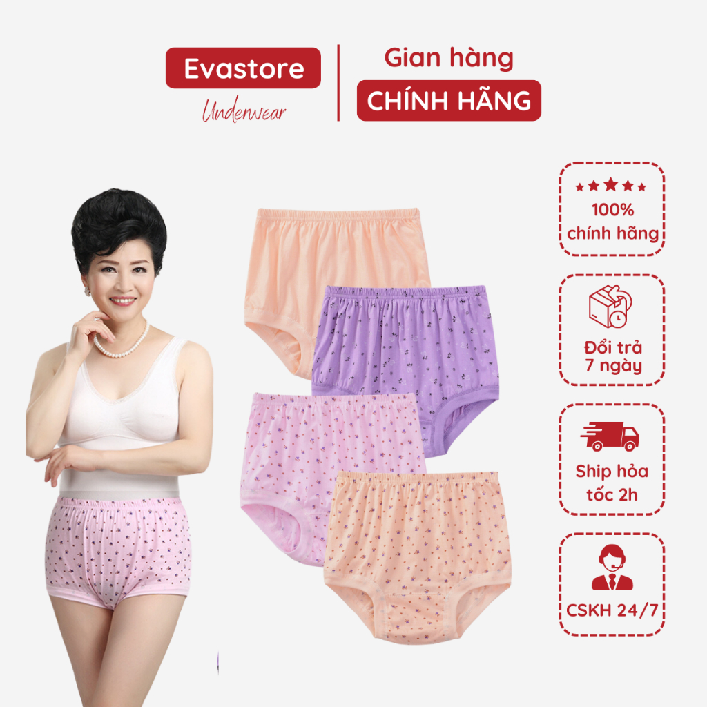 Set 5 quần lót trung niên 100% cotton đủ size 40-95kg cho các mẹ và các bà P10